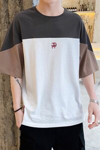 2021夏季男士潮流拼色短袖T恤青少年宽松上衣潮男 DS349TP25图片