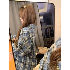NASA联名2024年美式街头蓝色格子衬衫男女情侣显瘦休闲百搭外套，男装衬衫，星座506A