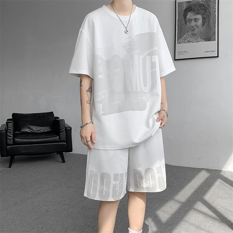 运动装男2025夏季新款港风宽松短袖短裤运动套装TZ9520-P55图片
