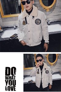 冬季社会小伙痞帅羊羔毛翻领机车飞行服棉衣外套 M1195-P128控165图片