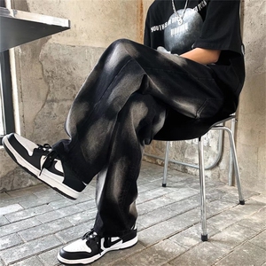 黑色牛仔裤男宽松直筒系绳vibe炸街裤子潮NK26P40图片
