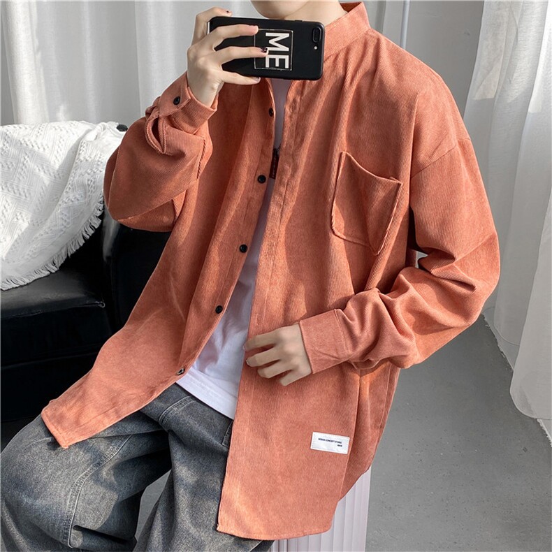 复古衬衣灯芯绒衬衫男港风春季原宿风M-3XL设计感小众W2510-P35,男装衬衫,星座512-2