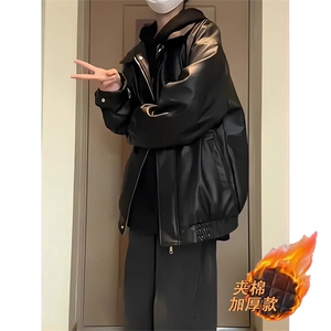 皮衣外套男冬季新款高级感机车夹克痞帅宽松WL77011-p75夹棉82