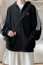 内景秋冬新款休闲条纹连帽卫衣男宽松开衫外套WY00759/P55加绒P65，女装短外套，电商B316