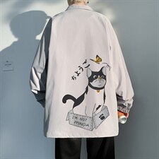 2022春新款港风光影白墙休闲猫咪戏蝶印花宽松大码夹克J6204-P50,男装夹克,电商A001