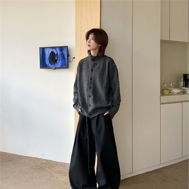 3200-P54 新款潮牌复古慵懒风开衫毛衣男女秋季宽松情侣百搭图片