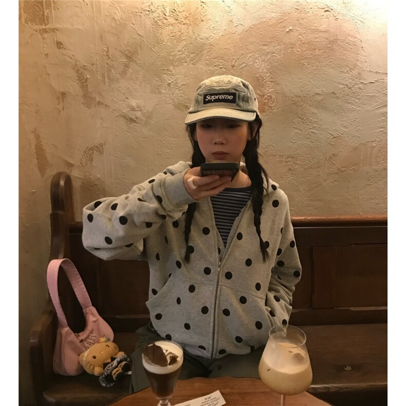 春季短宽ins连帽拉链百搭波点连帽卫衣D328-KS9901-P78,男装卫衣,电商D328