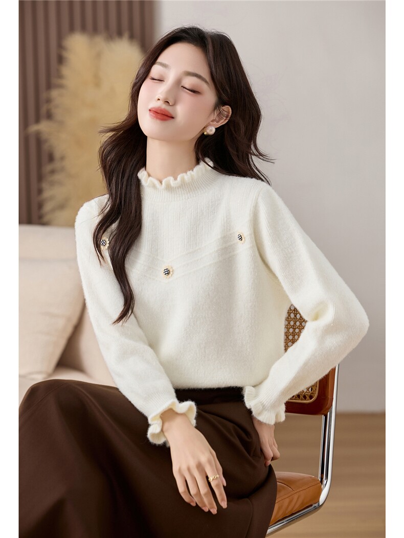 套头打底外穿毛织宽松毛衣带花朵,针织衫/毛衣,乐吉娜