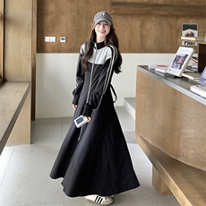 韩系休闲运动卫衣连衣裙女2025春秋季新款长款脚踝显瘦拉链长裙子，女装连衣裙，2C098