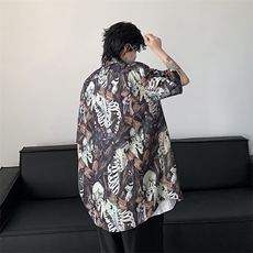 2024夏季外贸男式短袖纽扣衬衫休闲印花纽扣衬衫夏威夷风格，男装衬衫，星座716-3