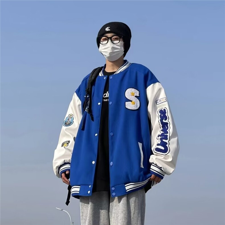 秋季美式拼接棒球服夹克男春秋宽松情侣休闲外套JK614-P45图片