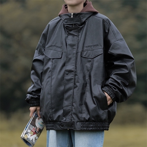 A928-P66 春秋季美式高街潮牌机车服夹克宽松立领pu皮衣外套男图片