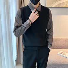 衬衫领休闲假两件毛衣男士春秋条纹针织衫新款轻熟风线衣Q336，男装针织衫/毛衣，星座1116A-2（原606A-1）