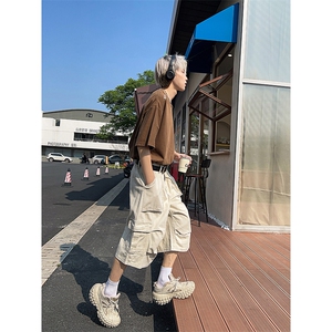 立体袋工装裤男夏季薄款休闲短裤潮牌ins港风七分裤D0105-P58图片