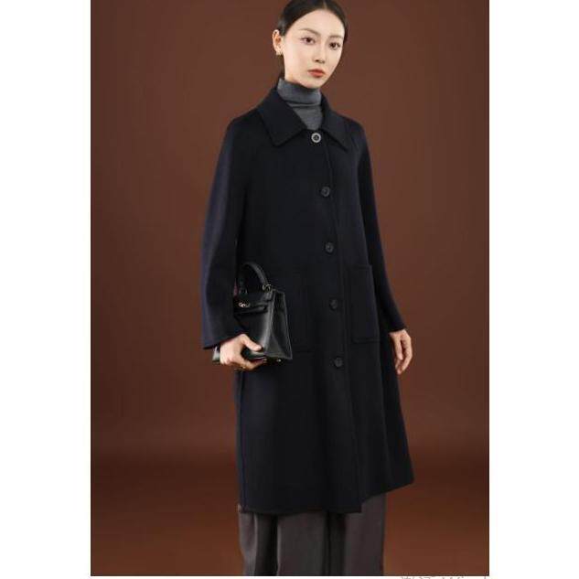 秋冬季纯山羊绒保暖小翻领多扣垂感高级感长款羊绒大衣，女装羊绒大衣，卓冠羊绒
