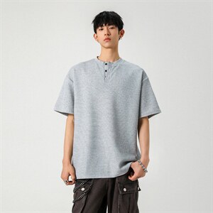 2026男装250克夏季亨利领宽松短袖T恤夏装半袖打底衫S398特P16图片