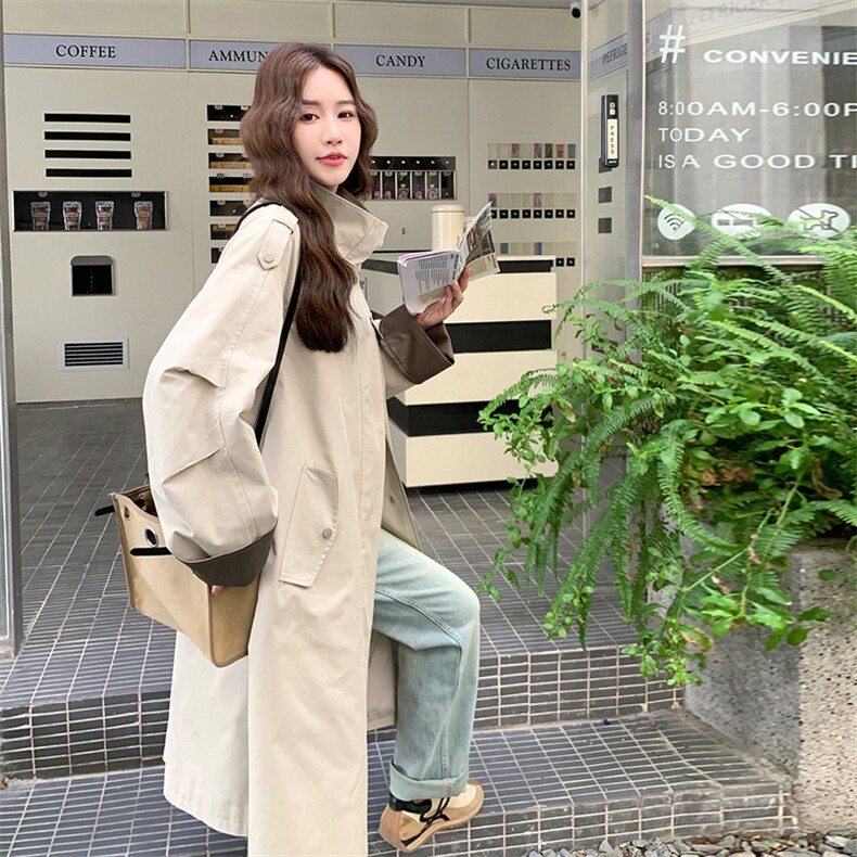 撞色工装风衣外套女春秋2025新款流行爆款巨好看美式复古大衣超火,女装风衣,2C372