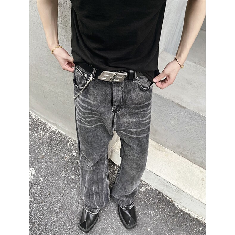 B221美式ins高街暗黑重工艺宽松微喇牛仔裤LK23128-P60控78,男装牛仔裤,电商B221