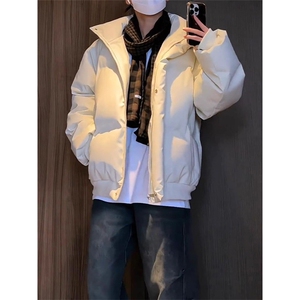 现货5W件冬季三防重磅硬挺boxy短款羽绒立领PU皮棉衣外套加厚棉服图片