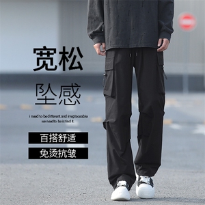 卡其色酷飒风工装裤男秋冬2025新款美式高街伞兵裤机能痞帅休闲裤图片
