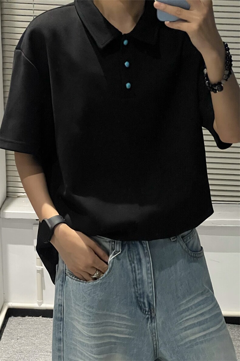夏装新款绿松石扣子翻领重磅短袖T恤夏季男装半袖POLO衫S426特28,男装Polo衫,电商A233-1