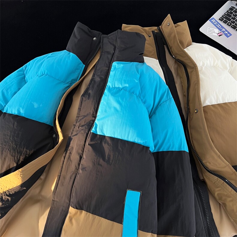 港风平铺新品冬季宽松情侣装撞色棉衣棉服冬装加厚外套D007-P90,男装棉衣,星座717