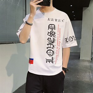 2024夏季男短袖t恤宽松潮流休闲运动五分半袖打底衫体恤DT13P30图片