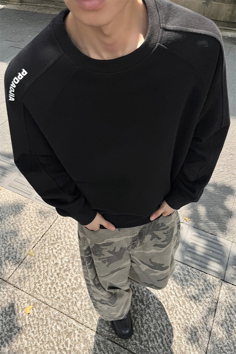 美式420g高克重华棉字母印花拼接大码长袖卫衣男W5437-特P36控68,男装卫衣,电商A001