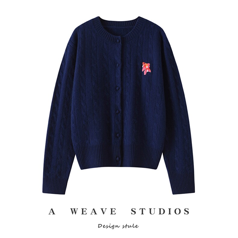 时尚女装秋冬羊绒开衫35%羊绒纯色金鱼提花宽松显瘦外套，女装羊绒衫，戎魅羊绒