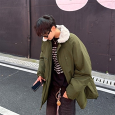 冬季羊羔拼接可翻棉衣男日系潮流户外保暖工装棉服MF286-P79，男装棉衣，星座412-3