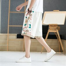 复古风刺绣工装短裤男潮牌宽松休闲百搭中裤松紧款，男装牛仔裤，星座816-2（原B366-1）