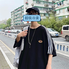 华格夫港风ins短袖t恤男大码宽松慵懒风上衣夏季半袖衫T166-P28，男装T恤，星座308B-1