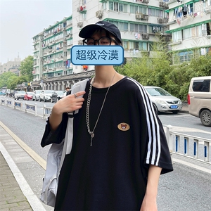 华格夫港风ins短袖t恤男大码宽松慵懒风上衣夏季半袖衫T166-P28图片