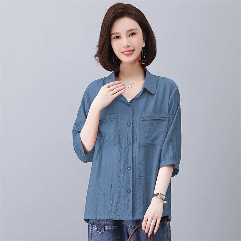 时尚宽松显瘦夏季休闲衬衫女款,女装衬衫,悦见她