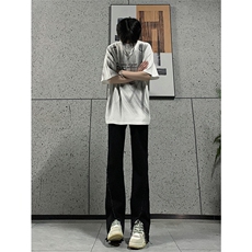 现货24春夏黄泥开叉毛边宽松牛仔裤设计感微喇休闲裤男K5803-P55，男装牛仔裤，星座205