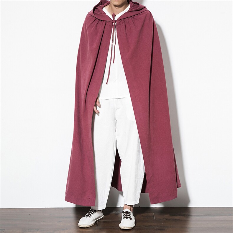 秋季大氅男装披风汉服古装长衫连帽风衣棉麻外套6020-1/8805/,男装民族服装,电商B275