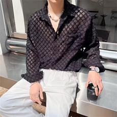 春夏防晒衬衫长袖翻领鱼鳞纹衬衫C65p50，男装防晒衣，星座1013