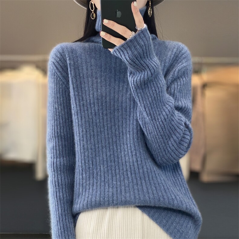 2024年秋冬季云感无压坑条高领羊毛衫,女装羊毛衫,忠诺羊绒