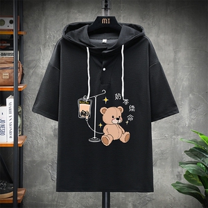 LD54194-P45 连帽短袖t恤男大码胖子带帽五分袖中袖 展架图片