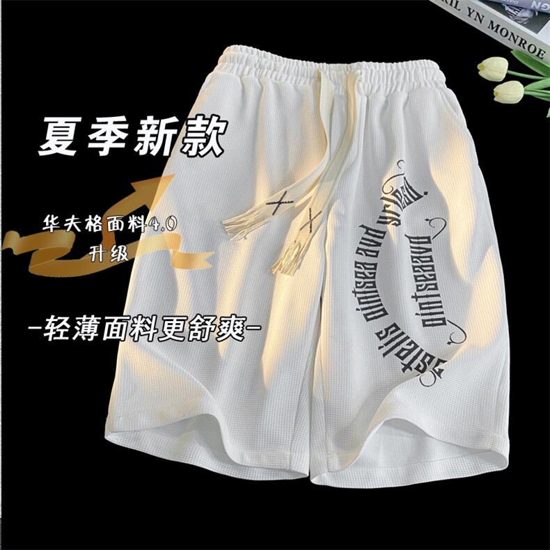字母印花23夏季新款华夫格沙滩五分裤男休闲中裤短裤衩 K1075-P26图片