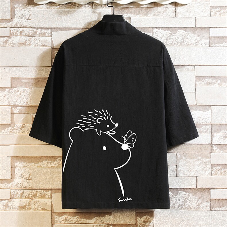 HF59166-P40风汉服男开衫外套七分袖道袍 砖墙挂拍图片
