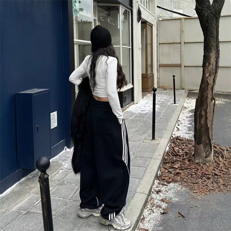 运动裤男女春秋季盐系炸街宽松垂感直筒休闲卫裤窄版阔腿裤,男装休闲裤,星座506A