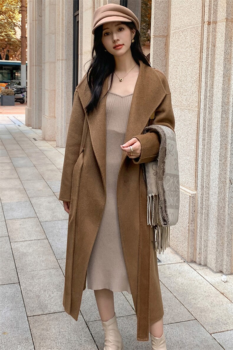 时尚百搭30%羊绒70%羊毛大衣女气质显瘦长款外套,女装羊绒大衣,乾庄羊绒