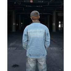 美式复古pu皮拼接牛仔外套男女春秋冬潮牌街头宽松BF翻领工装夹克，男装工装外套，星座410-6（原星座1304-1）