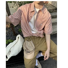 美式街头复古宽松翻领短袖衬衫休闲宽松垂感潮流HTA204-P40，男装T恤，星座208-5