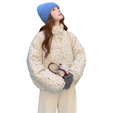 米白色碎花羽绒服女冬超火好看高级小众独特漂亮加厚面包服短外套，女装羽绒服，2B081