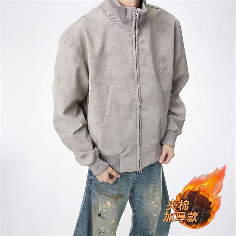 【001】加绒加厚皮衣外套男立领飞行员夹克A079-813-P74,男装夹克,电商A079