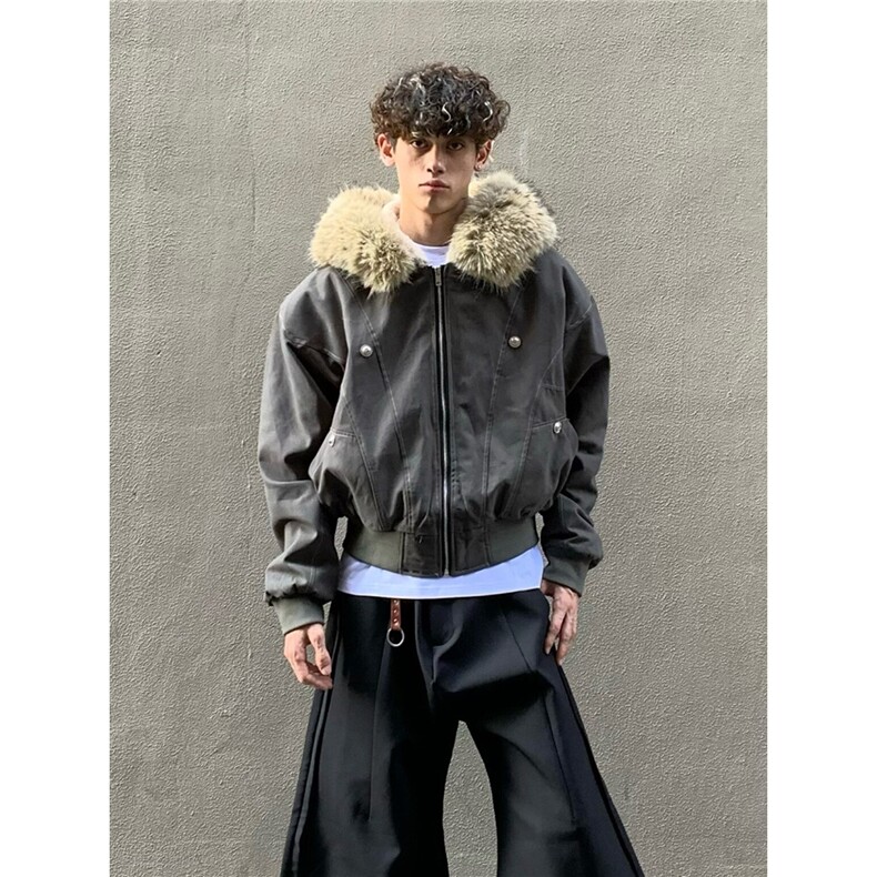 美式复古毛领座山雕棉服外套男冬季新款潮牌高级感加厚派克服棉衣图片
