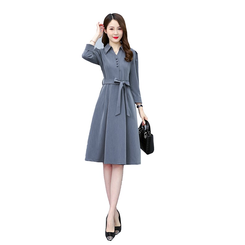 女神范气质长袖衬衫连衣裙女2024春秋新款气质收腰显瘦中长款裙子,女装连衣裙,妙形