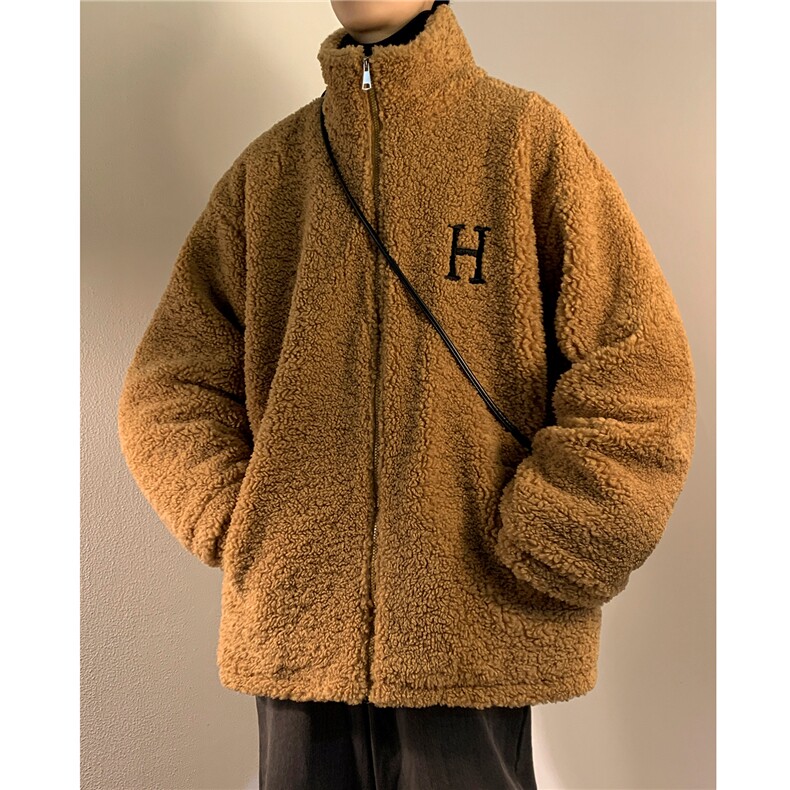 学院风冬装新款字母刺绣羊羔毛宽松加厚棉衣外套潮D231-P108,男装棉衣,电商A335-1（原A458）